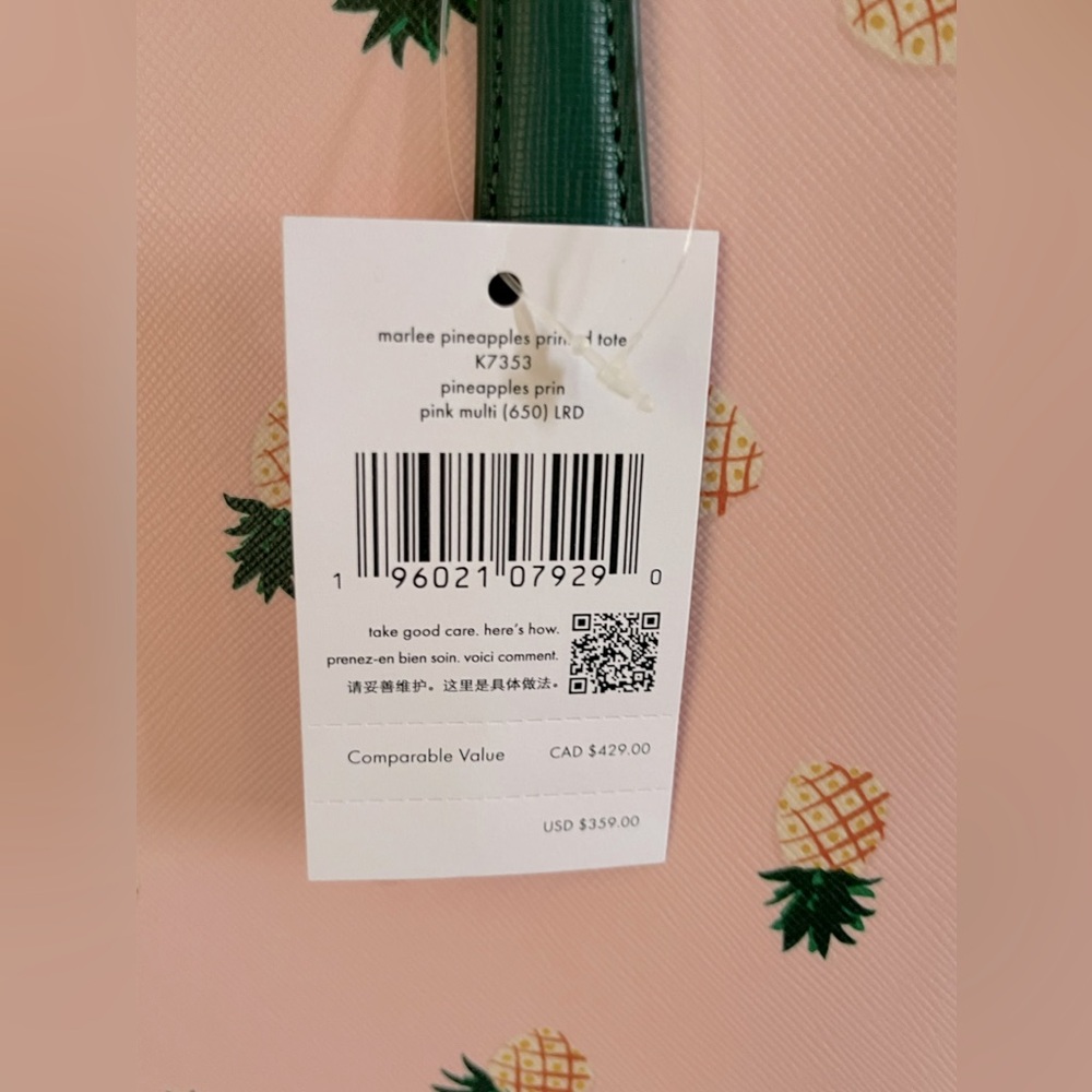 NWT: KATE SPADE NEW YORK Marlee Pineapple Tote Pink Multiple Color - Picture 6 of 11